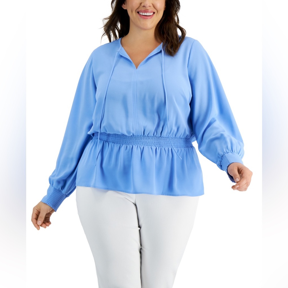 (0X)(2X) NWT Alfani Smocked Peplum Top, Perf Periwinkle